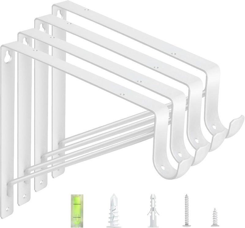WEKIS 4-Pack Closet Rod Bracket, 10.8x10.8Inch Closet Shelf Brackets Heavy Duty Wall Mounted, Matte White Steel Closet Rod Support Brackets Holder, 300 Lbs Load Capacity with Anchors Screws - Image 1